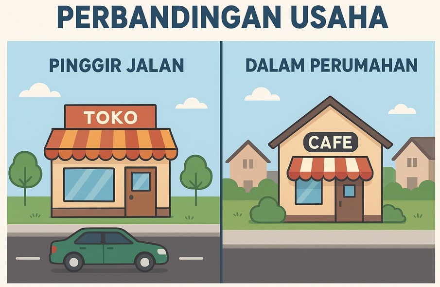 Perbandingan Lokasi Usaha Pinggir Jalan Vs Perumahan